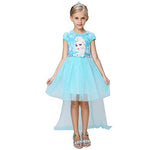 Snow Queen Elsa Anna Princess Short / Long Sleeve Tutu Costume Cape Dress, Blue, 4-5T