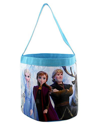Frozen 2 Elsa Anna Girls Collapsible Nylon Gift Basket Bucket Toy Storage Tote Bag (One Size, Blue/Purple)