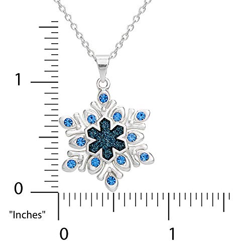 Disney Frozen 2 Fine Silver Plated Blue Crystal and Glitter Snowflake Pendant Necklace, 18"