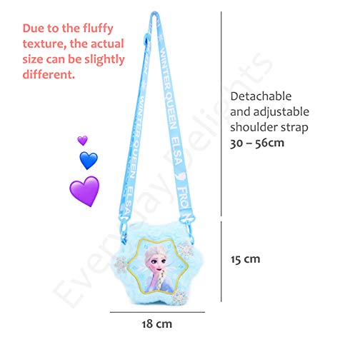 Disney Frozen Elsa Plush Crossbody Shoulder Handbag in Snowflake Shape for Girls Kids Children – Blue