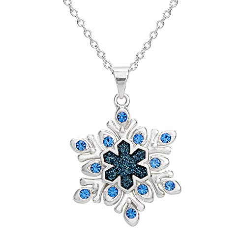 Disney Frozen 2 Fine Silver Plated Blue Crystal and Glitter Snowflake Pendant Necklace, 18"