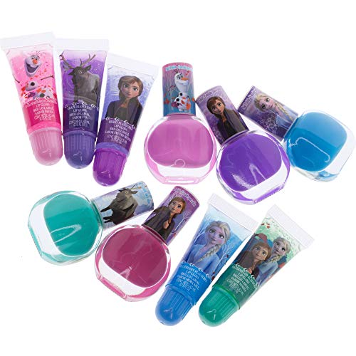 Disney Frozen 2 - Townley Girl Super Sparkly Cosmetic Makeup Set for Girls with Lip Gloss Nail Polish Nail Stickers - 11 Pcs|Perfect for Parties Sleepovers Makeovers| Birthday Gift for Girls 3 Yrs+