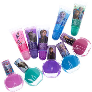 Disney Frozen 2 - Townley Girl Super Sparkly Cosmetic Makeup Set for Girls with Lip Gloss Nail Polish Nail Stickers - 11 Pcs|Perfect for Parties Sleepovers Makeovers| Birthday Gift for Girls 3 Yrs+