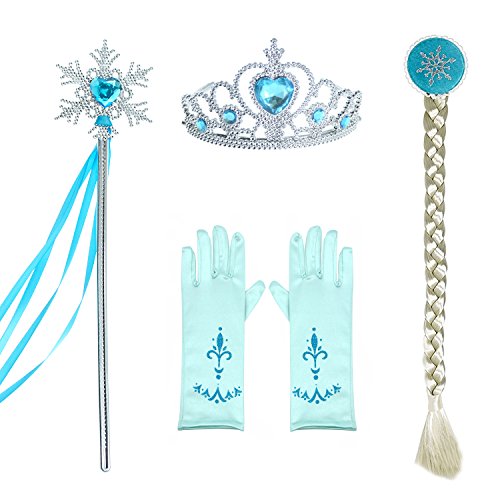 Party Chili Princess Costumes Birthday Party Dress Up for Little Girls with Wig,Crown,Mace,Gloves Accessories 4T 5T (120cm)