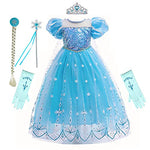 Elsa Princess Dress Halloween Costume Christmas Birthday Evening Party Ball Gown w/Accessories Blue 4-5T
