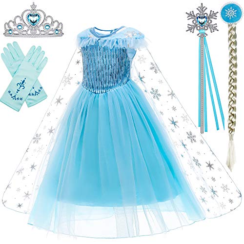 Princess Costumes Birthday Party Dress Up for Little Girls with Wig,Crown,Mace,Gloves Accessories 4T 5T(D56,120cm)