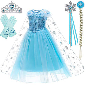 Princess Costumes Birthday Party Dress Up for Little Girls with Wig,Crown,Mace,Gloves Accessories 4T 5T(D56,120cm)