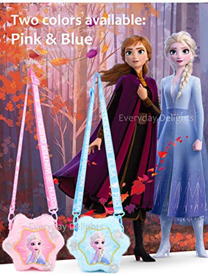Disney Frozen Elsa Plush Crossbody Shoulder Handbag in Snowflake Shape for Girls Kids Children – Blue