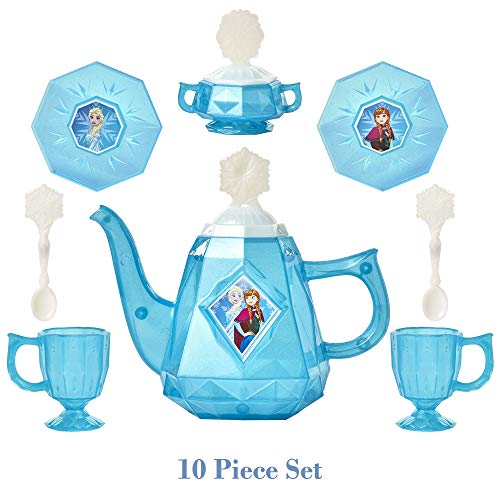 Disney Frozen Tea Set for Girls - 10 Piece Tea Party Set - Pretend Tea Time Play Kitchen Toy , Blue