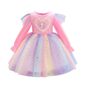 Girls Frozen Anna Elsa Kids Princess Sequins Dresses Toddler Cosplay Unicorn Dress Girl Teen Birthday Gown Party  Vestidos