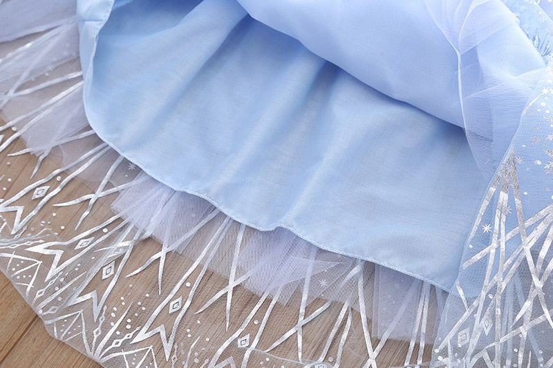 Girls Cartoon Dress 2022 Fall Fashion Frozen Elsa Princess Dresses Kids Long Sleeve Mesh Costume Crown+Magic Wand Girl Clothes